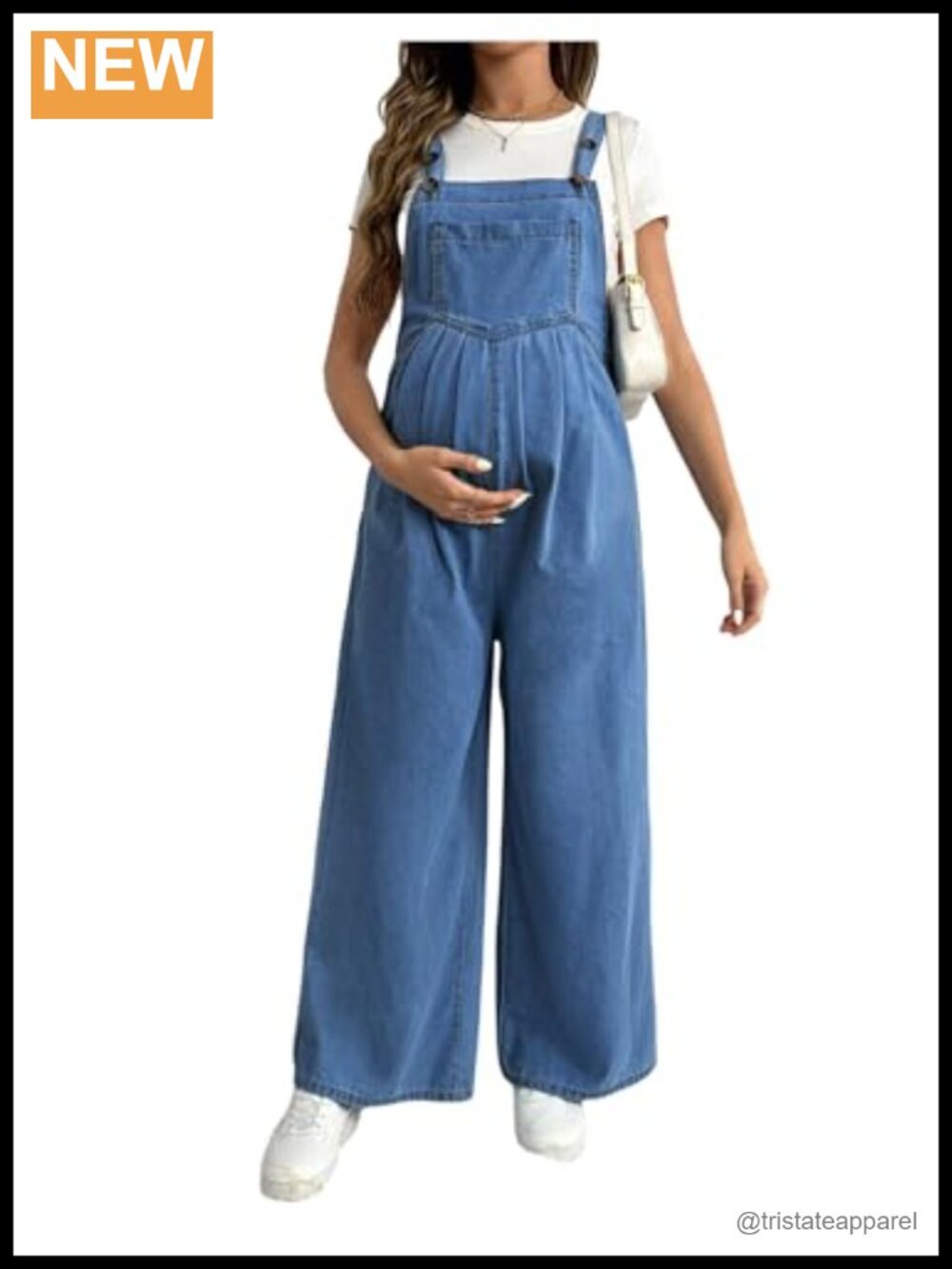 Maternity Denim Overalls Pleated Wide Leg Fall Jeans
